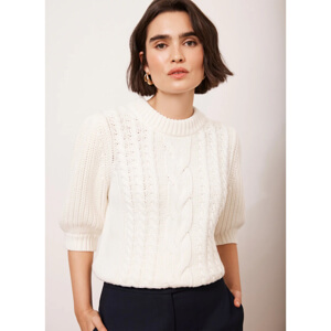 Mint Velvet Cream Cotton Blend Cable Knit Top